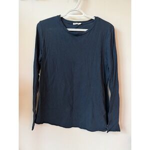 Comune Mens Long Sleeve T-Shirt Navy Blue Crew Neck Raw Hem Size L